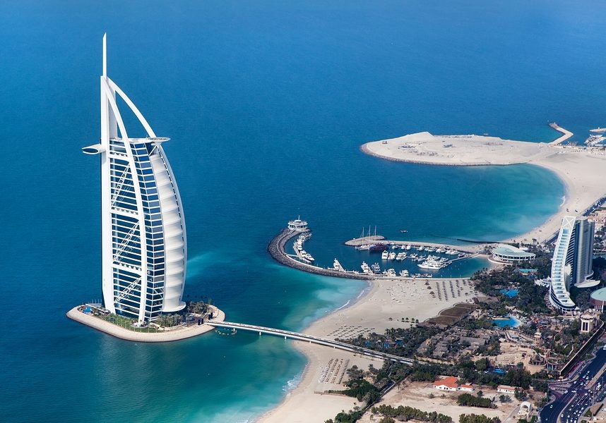 DUBAI UAE - JANUARY 20: Burj Al Arab hotel on January 20 2011 in Dubai UAE. Burj Al Arab is a luxury 5 star hotel built on an artificial island in front of Jumeirah beach